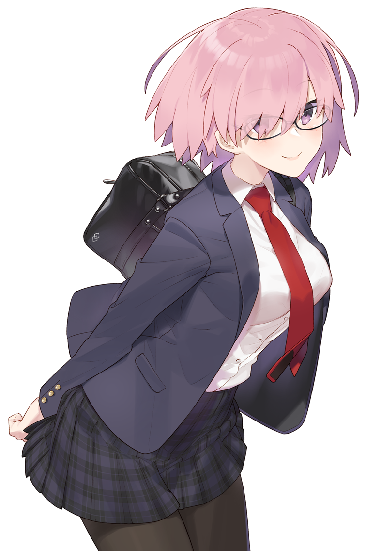 1girl, bag, bangs, black-framed_eyewear, black_blazer, black_legwear, black_skirt, blazer