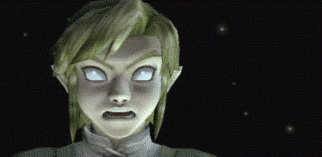 animated_gif, blonde_hair, creepy, empty_eyes, evil, gif, link, lowres, male, nintendo, pointy_ears, scream, screaming, screencap, the_legend_of_zelda, twilight_princess