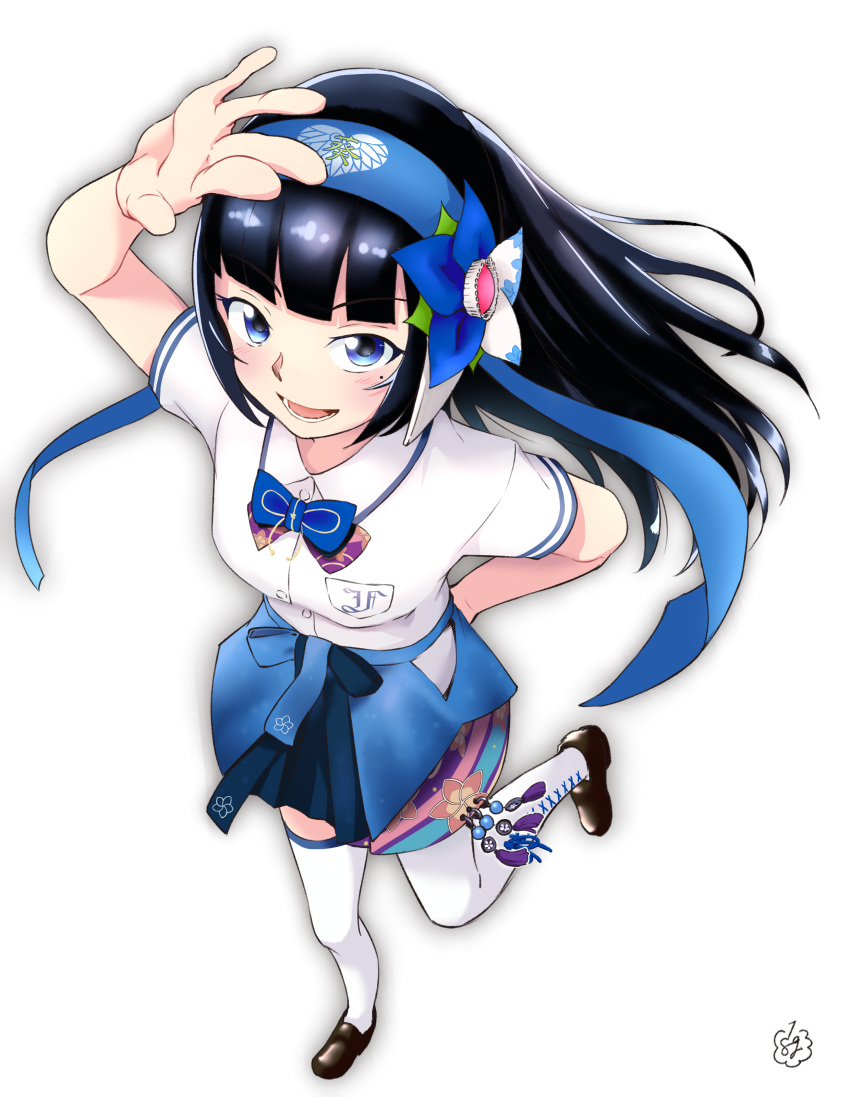 1girl, :d, absurdres, aoi_ch., arm_behind_back, arm_up, bangs, bare_arms