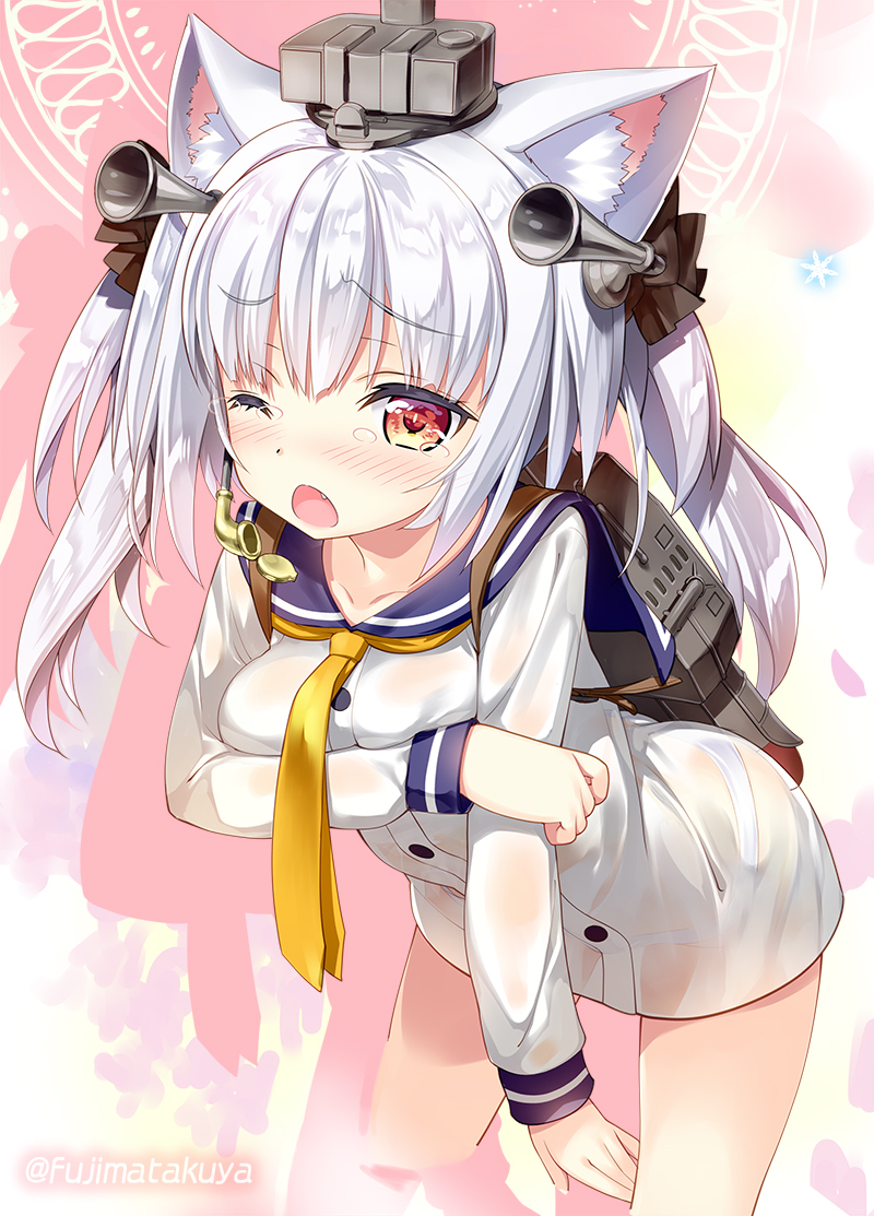 1girl, ;o, animal_ears, ass, azur_lane, bangs, between_legs, black_bow