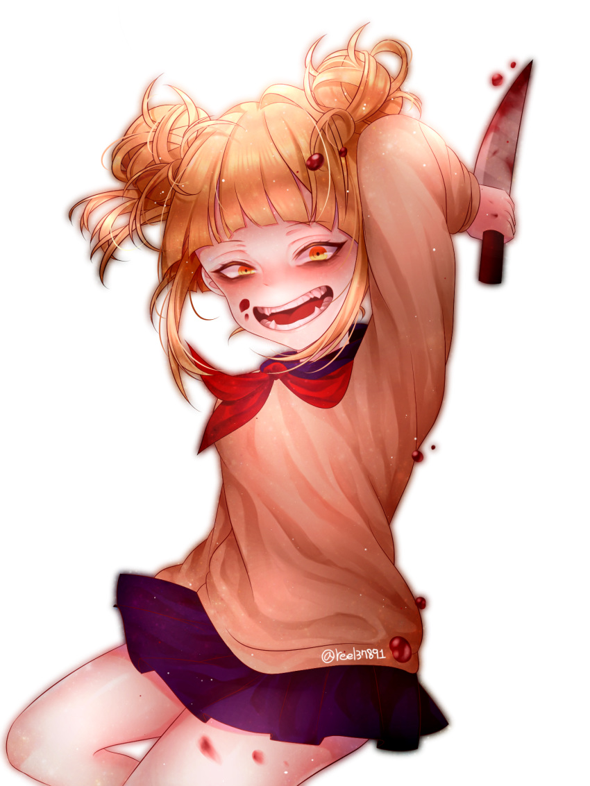 1girl, bangs, blonde_hair, blood, blood_on_face, blunt_bangs, boku_no_hero_academia, breasts