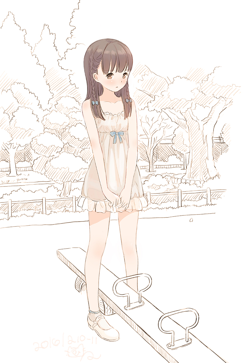 1girl, bangs, blue_bow, blush, bow, braid, breasts, brown_eyes