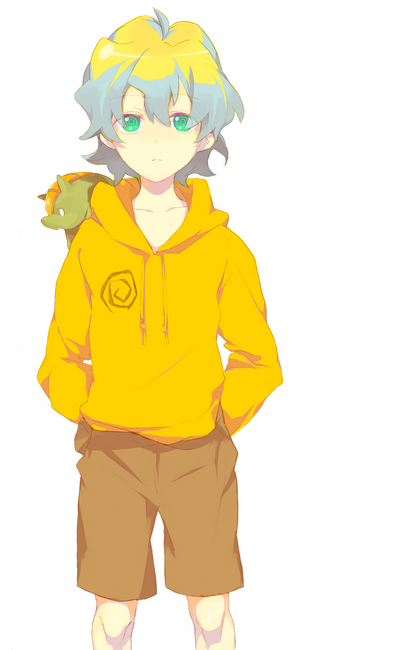 guame, hoodie, kazuko, lordgenome, male, multicolored_hair, short_hair, shorts