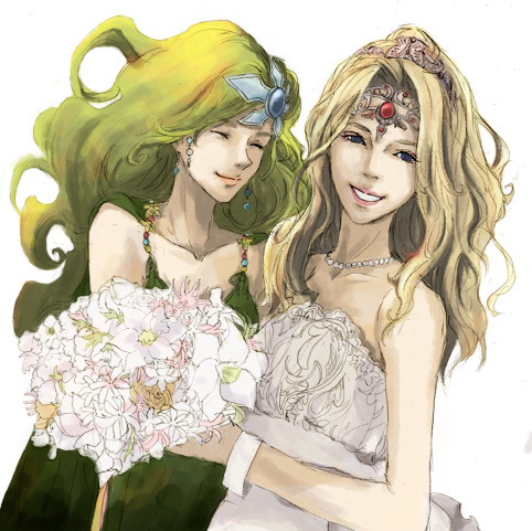 adult, blonde_hair, blue_eyes, bouquet, bouquets, bride, closed_eyes, dress