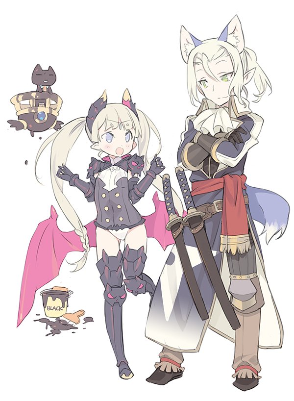 1boy, 1girl, alternate_hair_length, alternate_hairstyle, animal_ears, blade_(galaxist), blonde_hair, blue_eyes