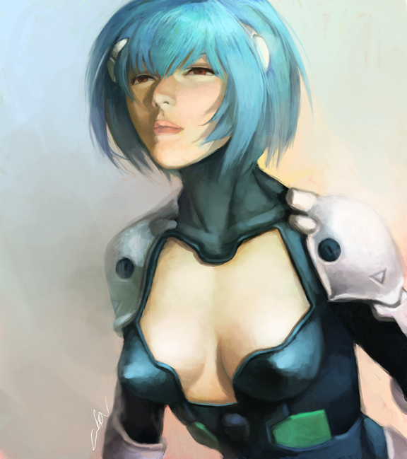 blue_hair, cuson, neon_genesis_evangelion, plugsuit, realistic, red_eyes, short_hair