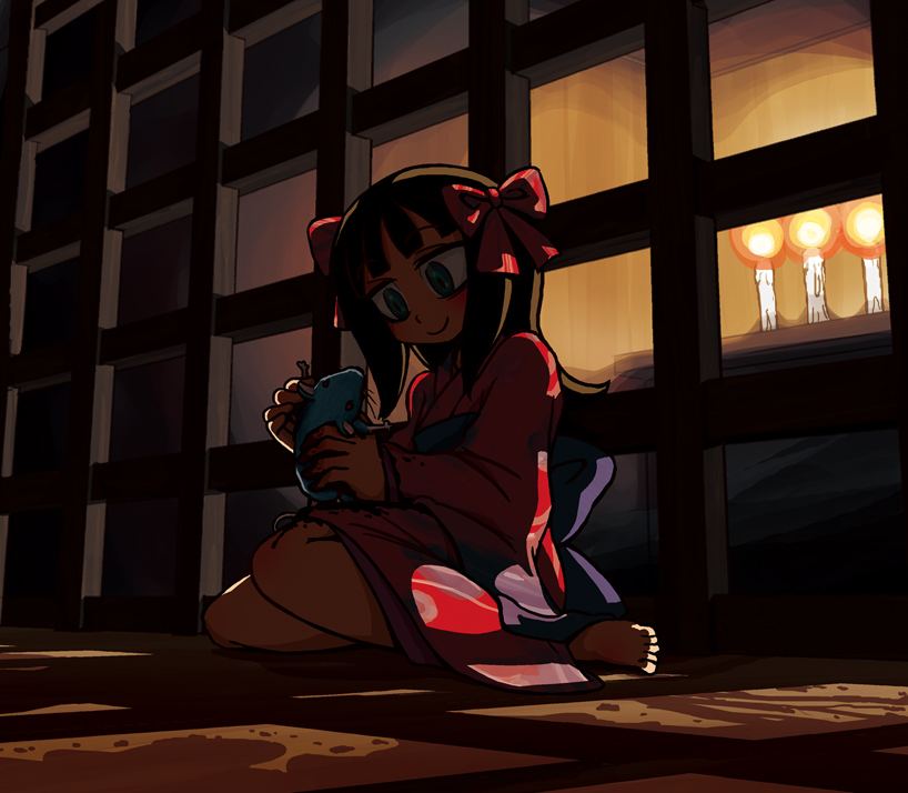 amamiya_haruka, animal_abuse, backlighting, blood, bow, brown_hair, candle, dark