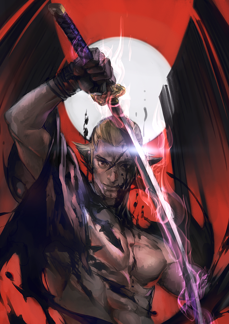1boy, abs, aura, blonde_hair, flipped_hair, gouzou_ban, gyakuten_saiban, gyakuten_saiban_5