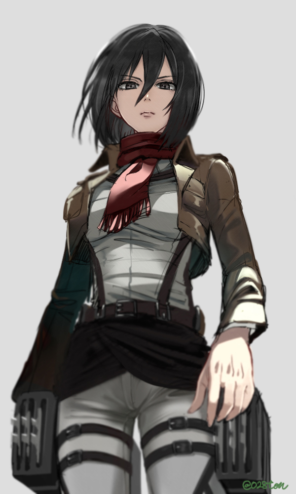 black_hair, grey_eyes, mikasa_ackerman, military, military_uniform, otton, scarf, shingeki_no_kyojin