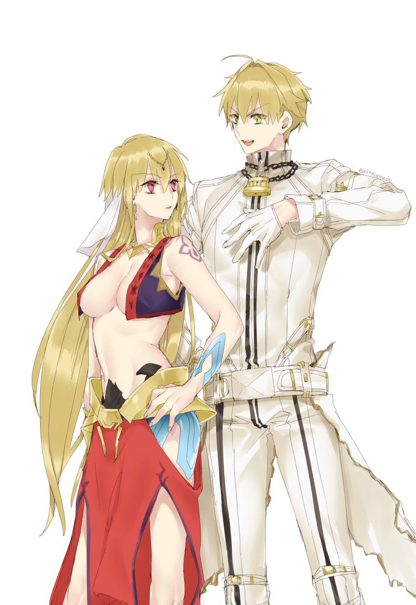 1boy, 1girl, 88_(einnimnech), absurdres, ahoge, arabian_clothes, belt, blonde_hair