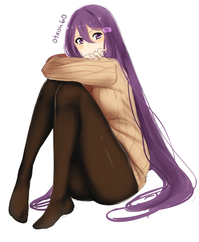 1girl, artist_name, beige_sweater, brown_legwear, commentary, doki_doki_literature_club, english_commentary, full_body