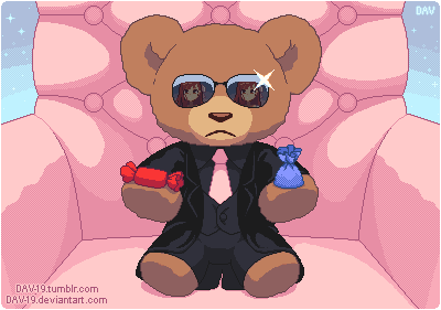 1girl, animated, animated_gif, black_coat, black_pants, candy, coat, cosplay, couch, dav-19, food, holding, holding_food, long_sleeves, lowres, morpheus_(matrix), morpheus_(matrix)_(cosplay), necktie, pants, pink, pink_neckwear, reflection, serious, shelter_(music_video), signature, sitting, sparkle, stuffed_animal, stuffed_toy, sunglasses, teddy_bear, the_matrix, trait_connection, watermark, web_address
