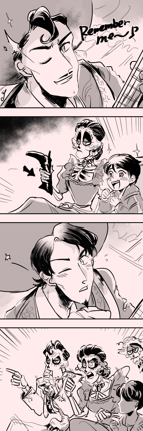 1girl, 3boys, airagency1005, black_hair, boots, braid, coco_(disney), disney