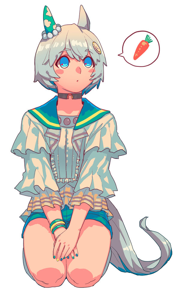 1girl, animal_ears, bracelet, carrot, choker, horse_ears, horse_tail, jewelry