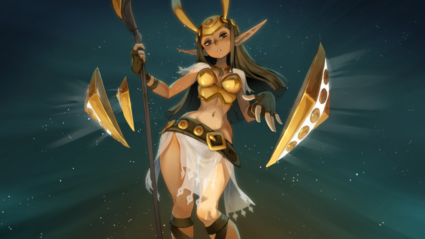 1girl, absurdres, armor, armored_dress, belt, breastplate, breasts, brown_eyes