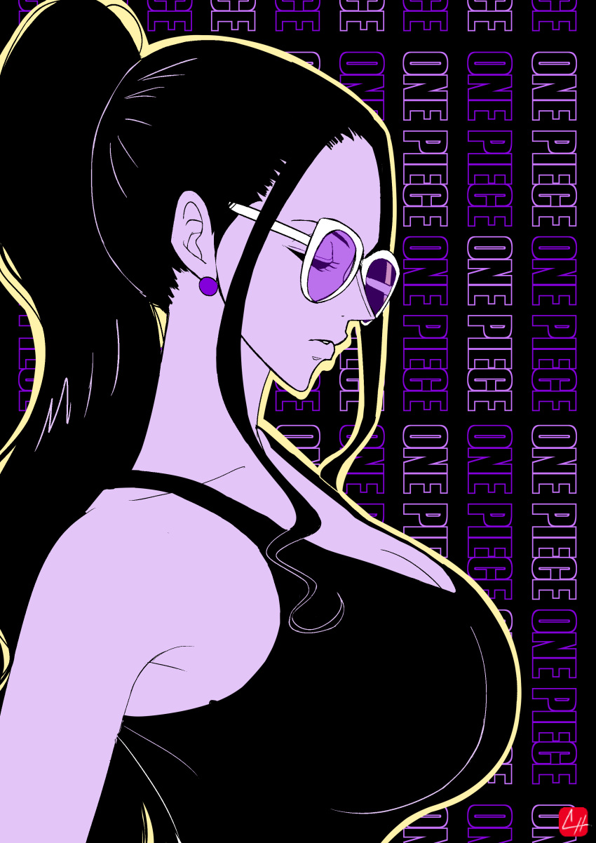 1girl, absurdres, black_hair, breasts, chris_re5, cleavage, closed_eyes, copyright_name