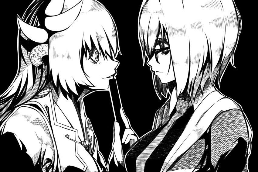 2girls, commentary_request, empty_eyes, face-to-face, fan, fate/grand_order, fate_(series), folding_fan