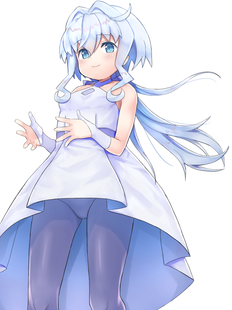 1girl, bikini, bikini_under_clothes, blue_eyes, blue_hair, dress, grey_legwear, gundam