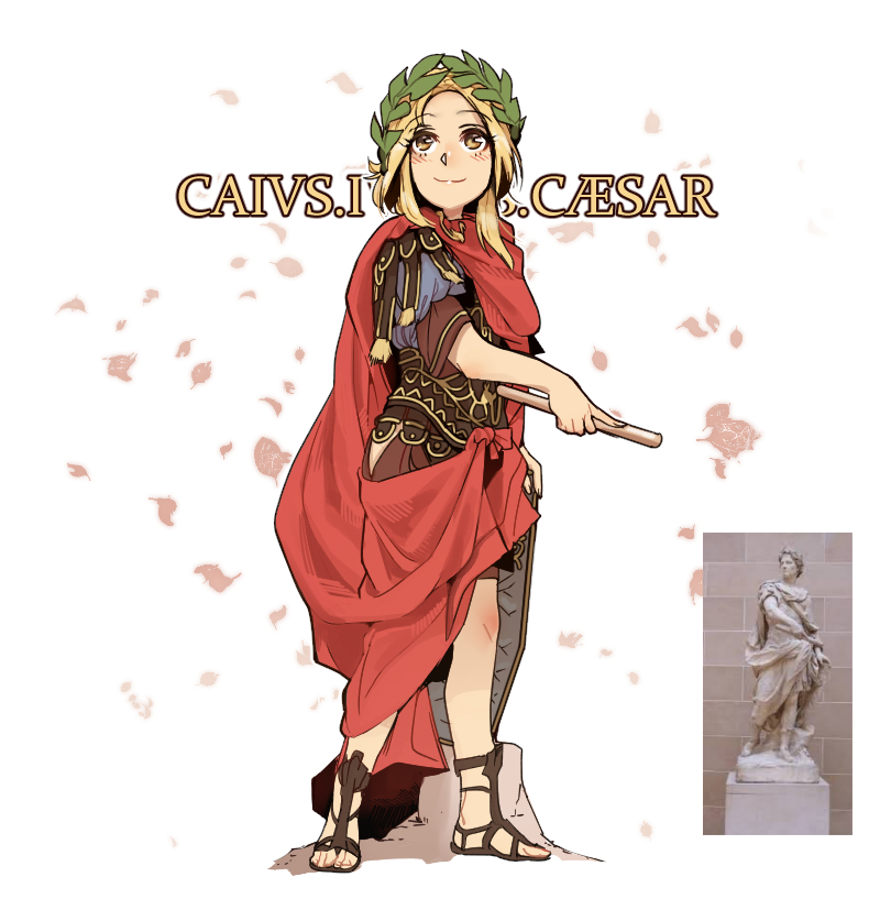 1girl, armor, bitchcraft123, blonde_hair, brooch, character_name, eyebrows_visible_through_hair, fine_art_parody, genderswap, history, holding_rod, holding_shield, jewelry, julius_caesar, latin, laurel_crown, legs_apart, looking_up, original, outstretched_arm, parody, photo, photo-referenced, pointing, pointing_down, real_life, red_cloak, reference_photo, rock, shield, short_sleeves, solo, standing, statue, yellow_eyes