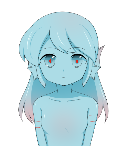 1girl, animal_ears, blue_eyes, blue_hair, blue_sclera, blue_skin, breasts, closed_mouth