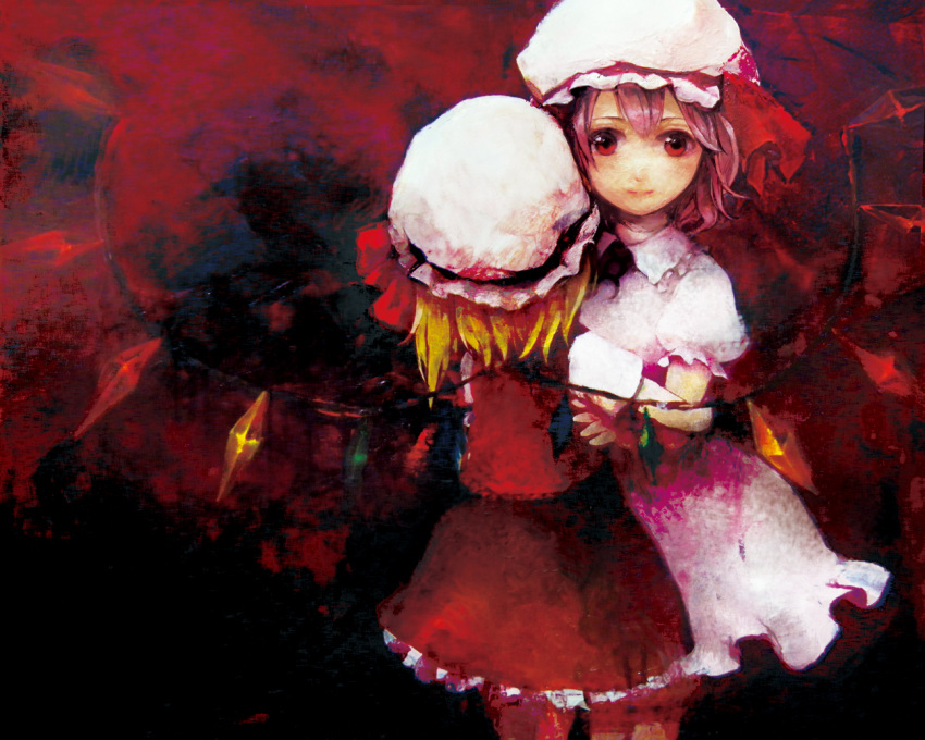 back, flandre_scarlet, hug, multiple_girls, remilia_scarlet, rin_(artist), rin_(royal), siblings