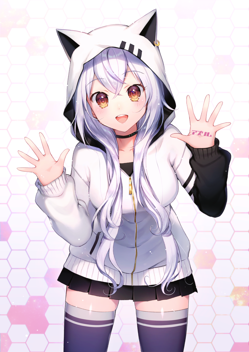 1girl, :d, animal_ears, animal_hood, azuma_lim, azuma_lim_channel, bangs, black_choker