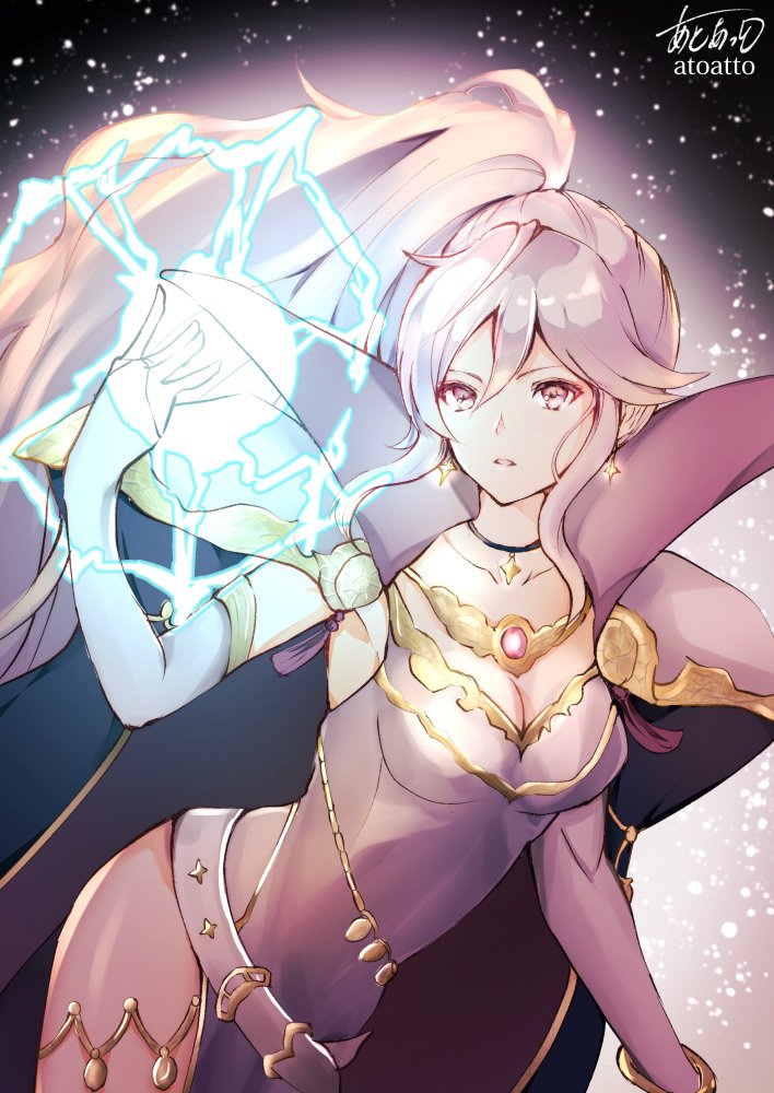 1girl, atoatto, belt, breasts, cape, cleavage, collar, fire_emblem