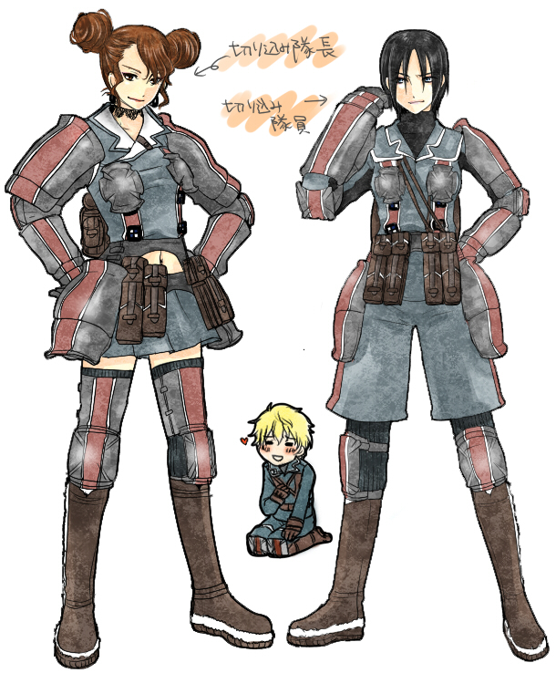 black_hair, blonde_hair, brigitte_stark, brown_hair, homer_peron, jane_turner, military, military_uniform
