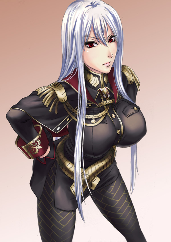 #1, breasts, impossible_shirt, karee_oshou, large_breasts, military, military_uniform, pantyhose