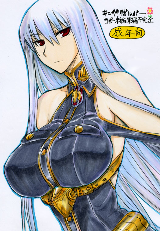 breasts, kikuta, large_breasts, long_hair, military, military_uniform, selvaria_bles, senjou_no_valkyria, senjou_no_valkyria_1, taut_shirt, uniform