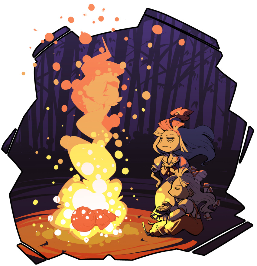 cremation, fire, fujiwara_no_mokou, funeral, highres, hounori, kamishirasawa_keine, long_hair, touhou