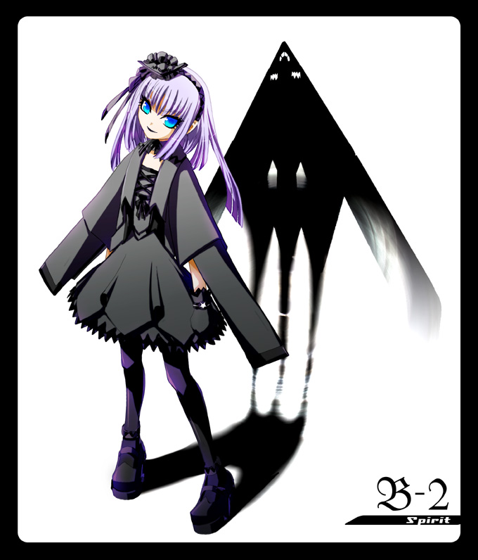 b-2, blue_eyes, bomber, dress, flower, gloves, gothic_lolita, headband