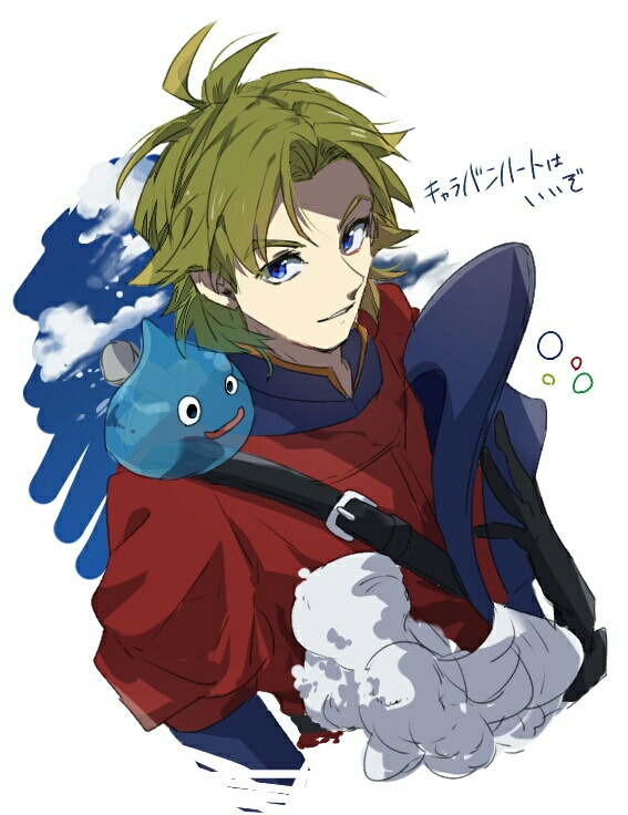 1boy, ahoge, belt, black_eyes, blonde_hair, blue_eyes, dragon_quest, dragon_quest_vii