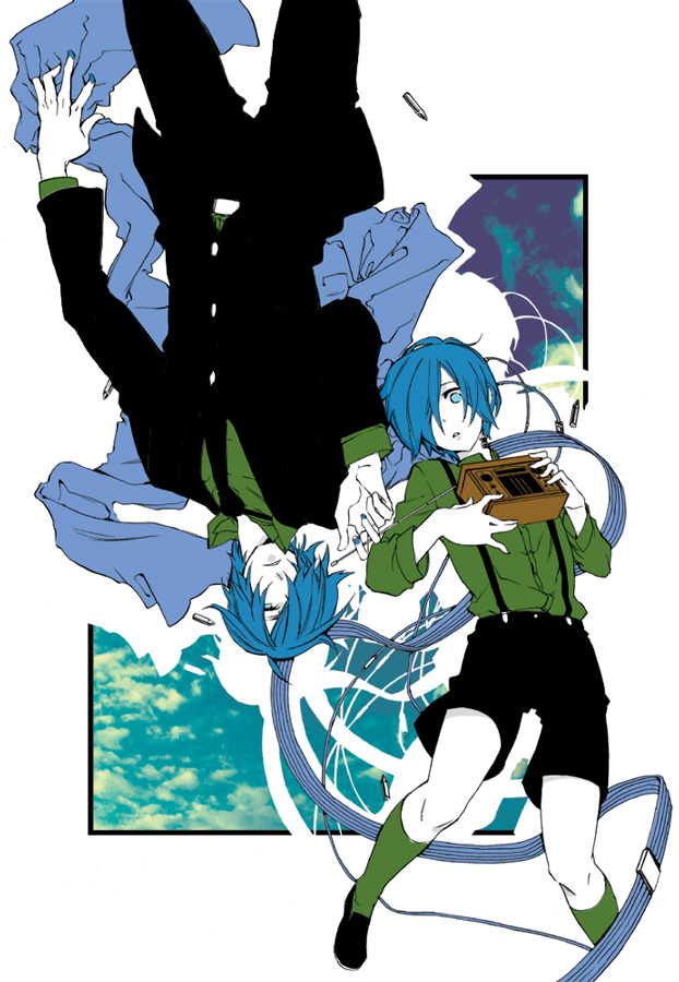 cloud, clouds, dual_persona, formal, hair_over_one_eye, jam3, kaito, lying
