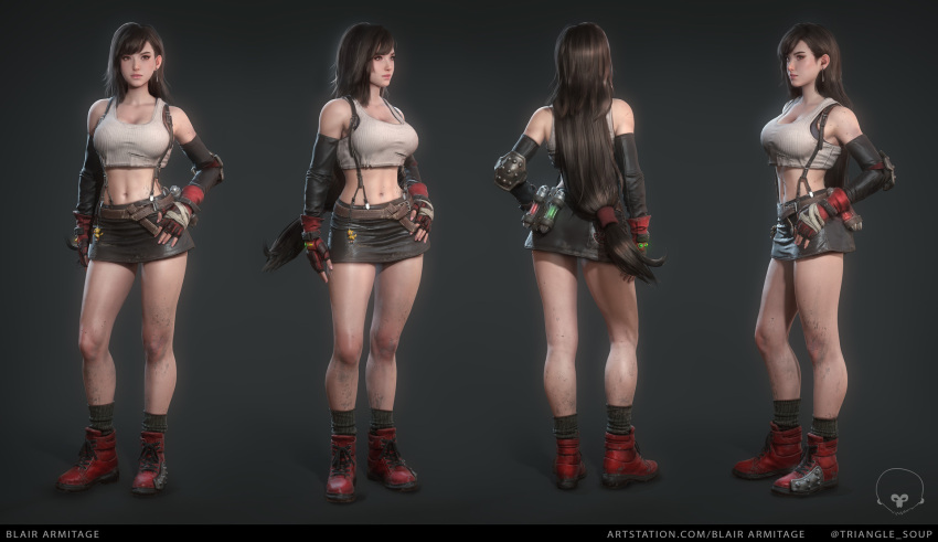 1girl, 3d, belt, black_hair, blair_armitage, breasts, brown_eyes, cleavage