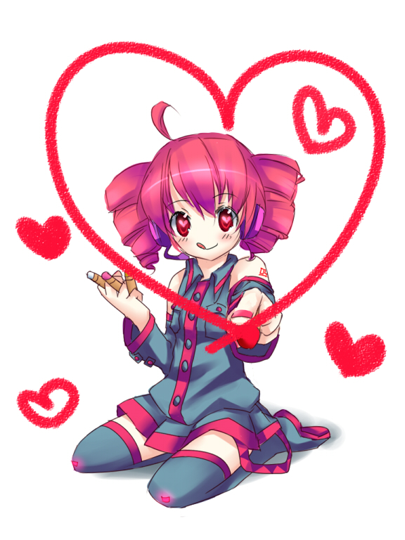 :q, crayons, detached_sleeves, heart, hearts, kasane_teto, lovestruck, red_hair