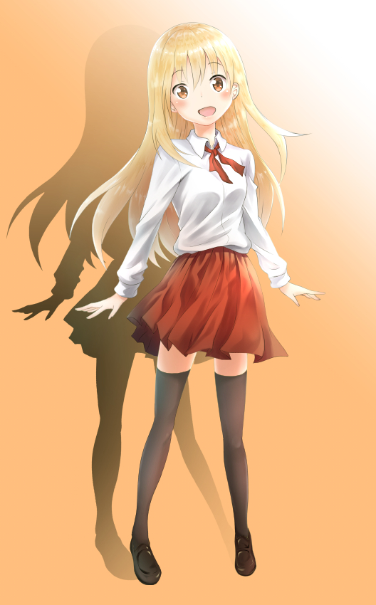 1girl, black_legwear, blonde_hair, doma_umaru, himouto!_umaru-chan, long_hair, long_sleeves, looking_at_viewer