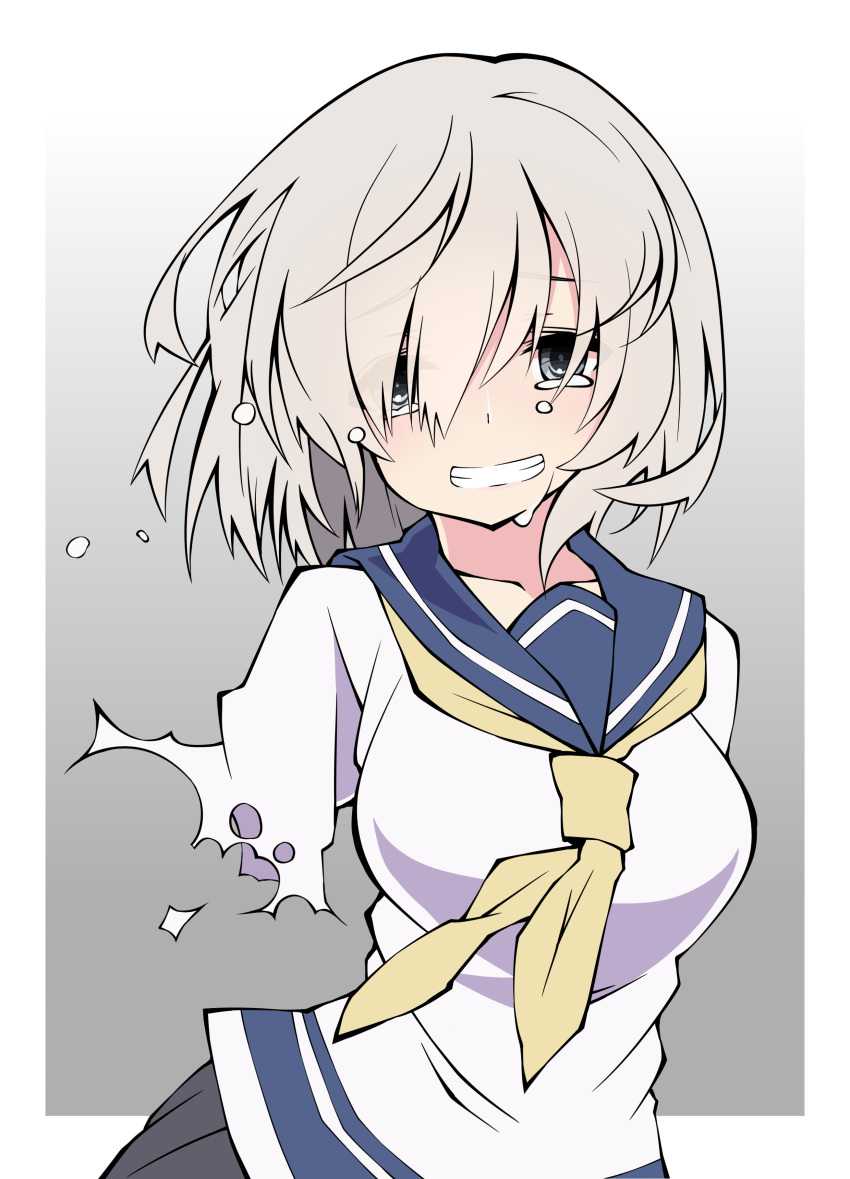 1girl, absurdres, amputee, blue_eyes, collarbone, cowboy_shot, crying, crying_with_eyes_open