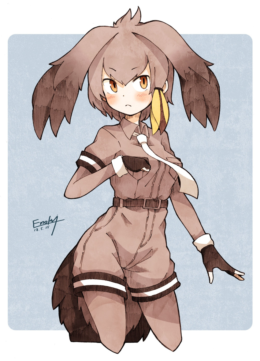 1girl, absurdres, bird_tail, bird_wings, blonde_hair, blush, collared_shirt, commentary_request