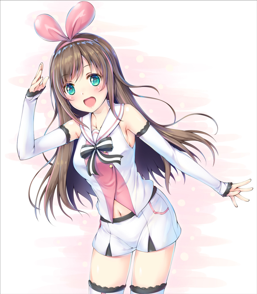 1girl, :d, a.i._channel, akyorapenyo, bangs, bare_shoulders, black_bow, blush