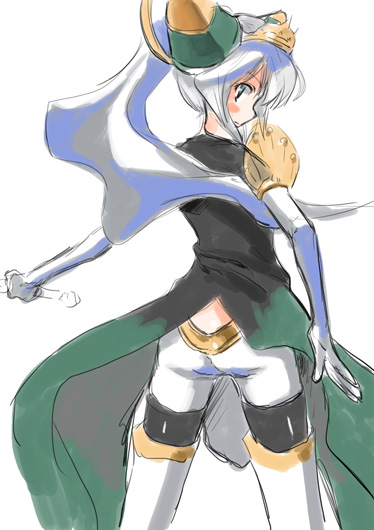 elbow_gloves, from_behind, gloves, green_eyes, hair_ornament, long_hair, looking_back, musou_orochi