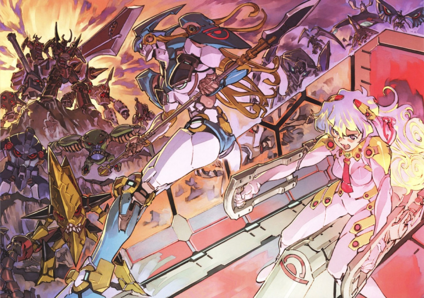blue_hair, bodysuit, cockpit, curly_hair, dai-gurren, gurren-lagann, king_kittan, long_hair