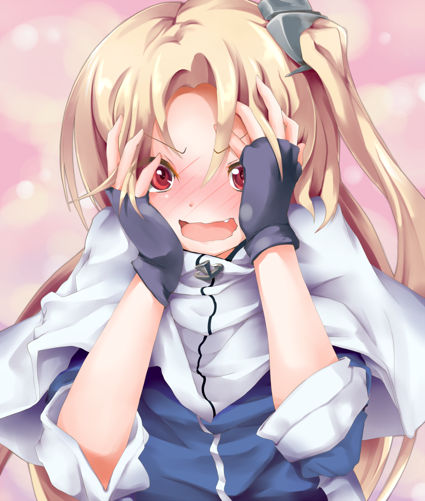 1girl, azur_lane, blonde_hair, blush, capelet, cleveland_(azur_lane), commentary_request, embarrassed