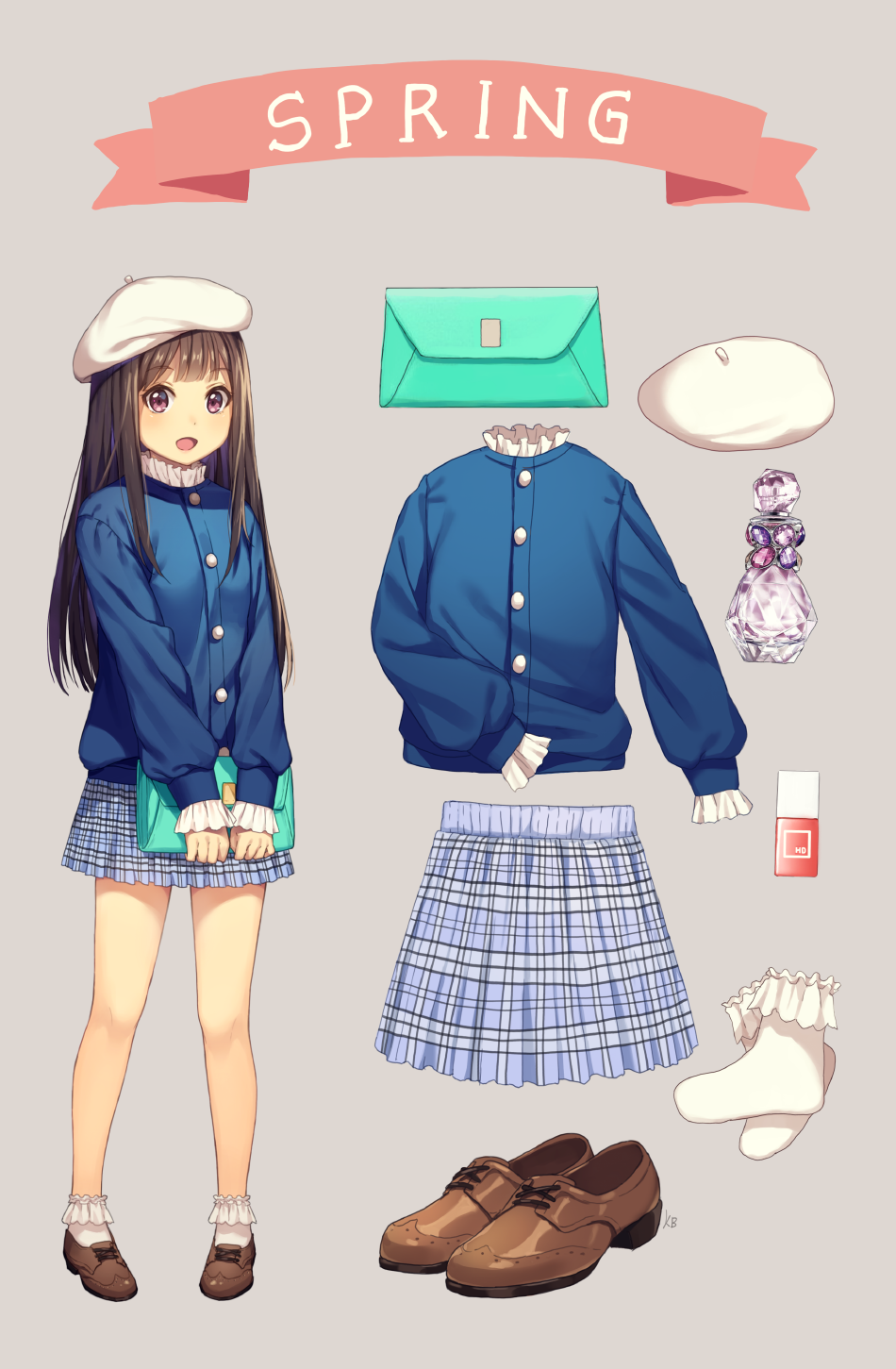1girl, :d, bag, bangs, beret, blue_shirt, blush, bobby_socks