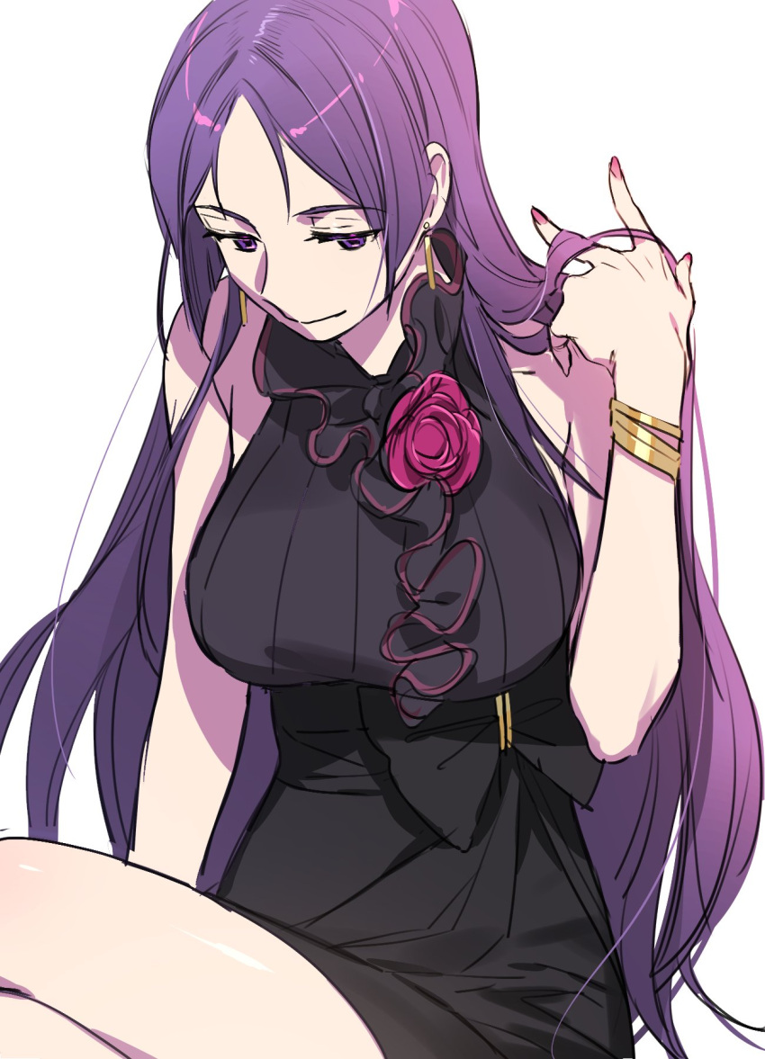 bangs, breasts, dress, fate/grand_order, fate_(series), grand_dobu, highres, huge_breasts, large_breasts, long_hair, minamoto_no_raikou_(fate/grand_order), nail_polish, parted_bangs, purple_hair, very_long_hair