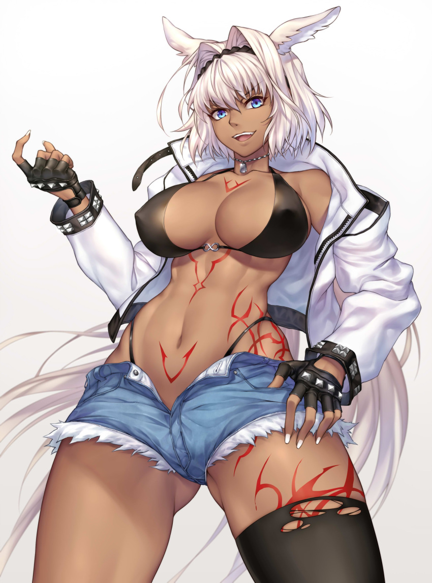 1girl, :d, absurdres, animal_ears, ass_visible_through_thighs, bangs, beckoning, bikini