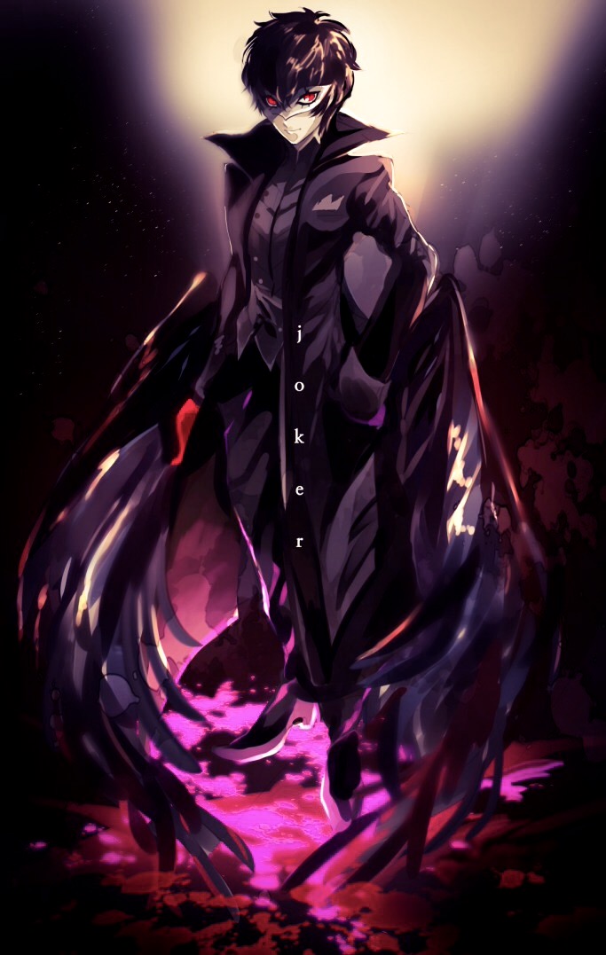 1boy, amamiya_ren, black_cloak, black_hair, black_pants, full_body, gloves, hand_on_hip