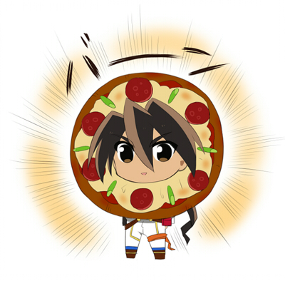 1boy, brown_eyes, brown_hair, food, food_as_clothes, ichibanboshi_no_rei, lowres, pants