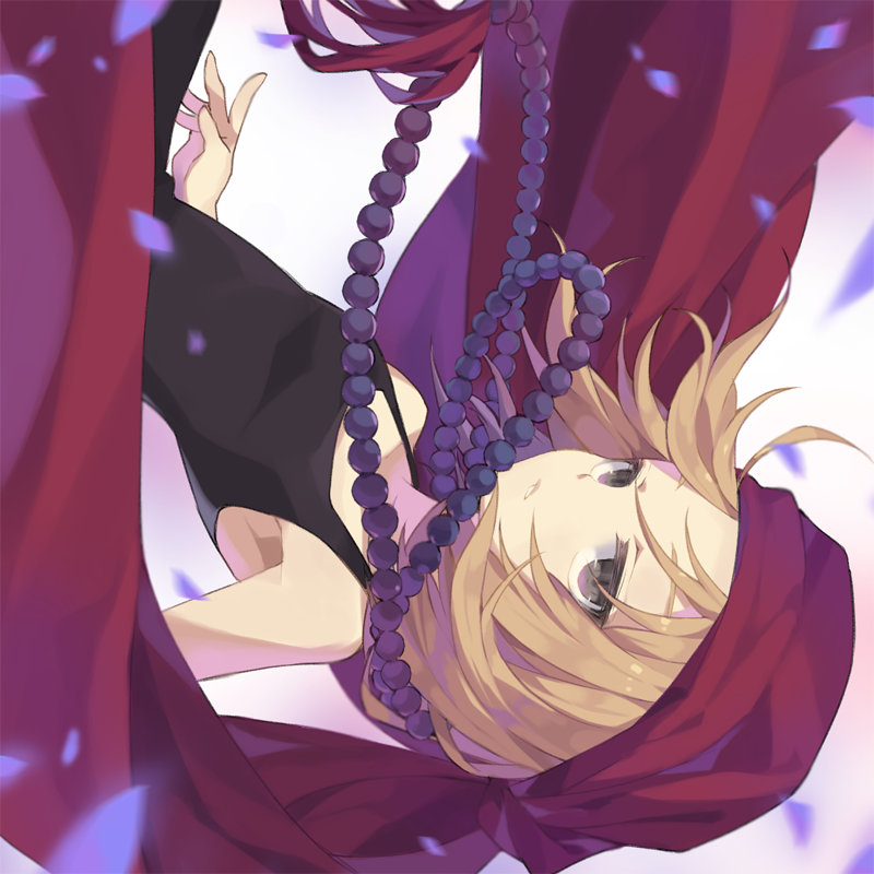 1girl, armpits, bandanna, bead_necklace, beads, black_tank_top, brown_hair, da_yoha