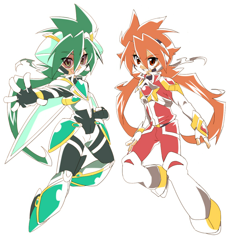 2boys, armor, brown_hair, clenched_hand, dual_persona, fingerless_gloves, gloves, goggles